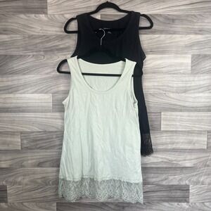 Lot of 2 Soft Surroundings Tank Top Women's Medium Multicolor Lace Trim Pullover